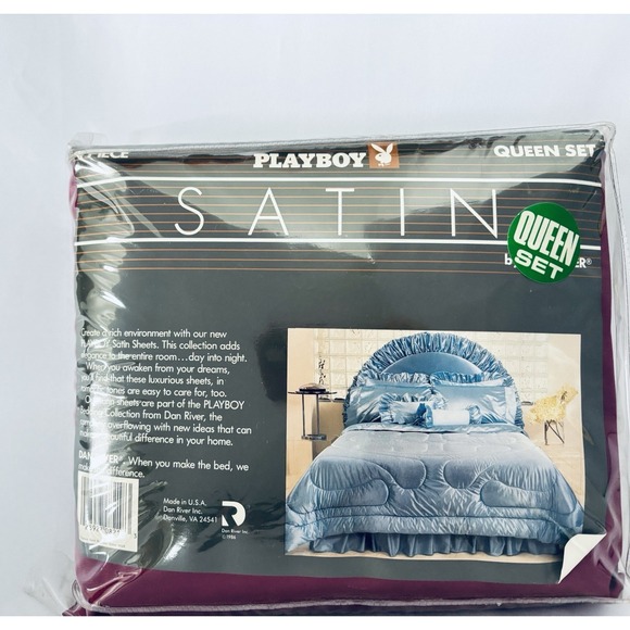 Other - Playboy Bunny Logo Satin Sheets Queen Bed Set - 4 Piece Vintage 1986 Purple Plum